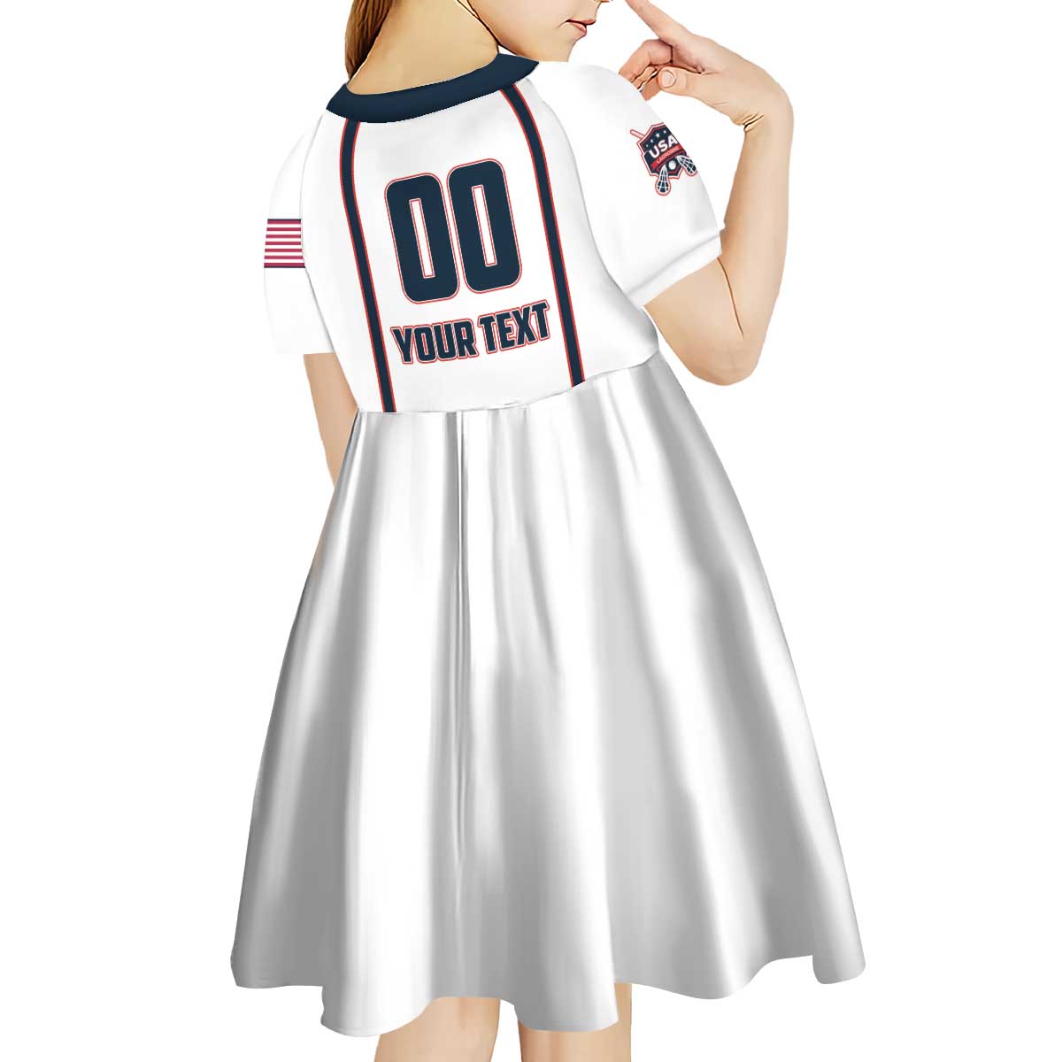 Custom USA 2025 Lacrosse Kid Short Sleeve Dress USA Growing the Game White Version