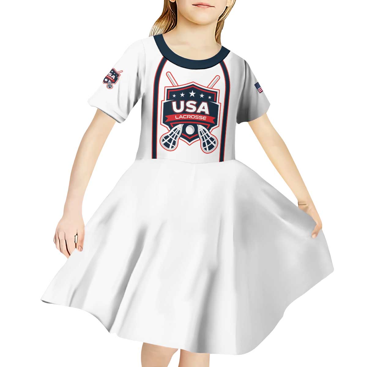 Custom USA 2025 Lacrosse Kid Short Sleeve Dress USA Growing the Game White Version