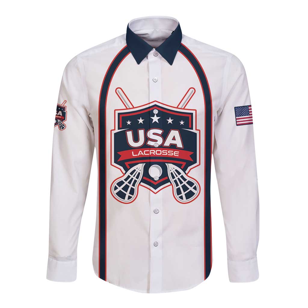 Custom USA 2025 Lacrosse Long Sleeve Button Shirt USA Growing the Game White Version