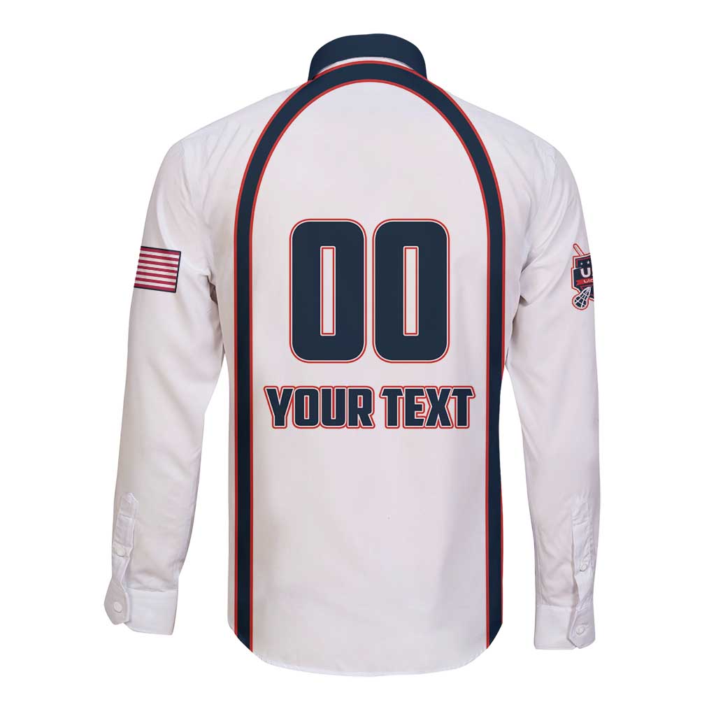Custom USA 2025 Lacrosse Long Sleeve Button Shirt USA Growing the Game White Version