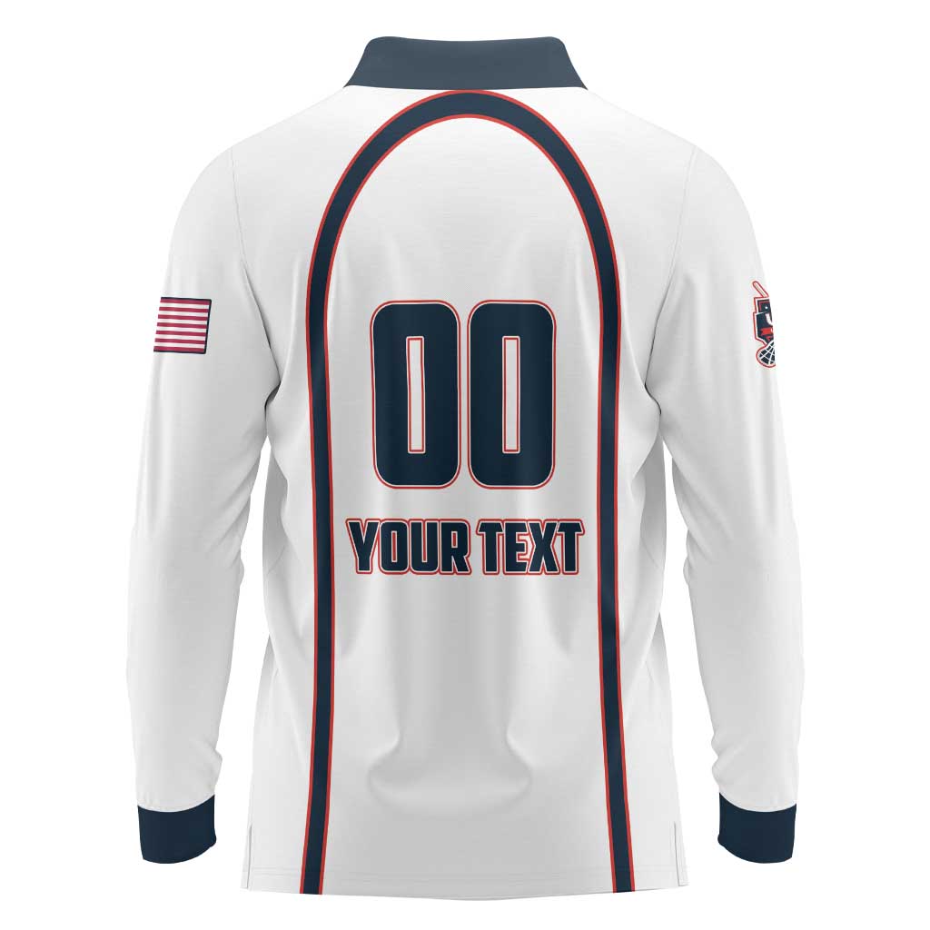 Custom USA 2025 Lacrosse Long Sleeve Polo Shirt USA Growing the Game White Version