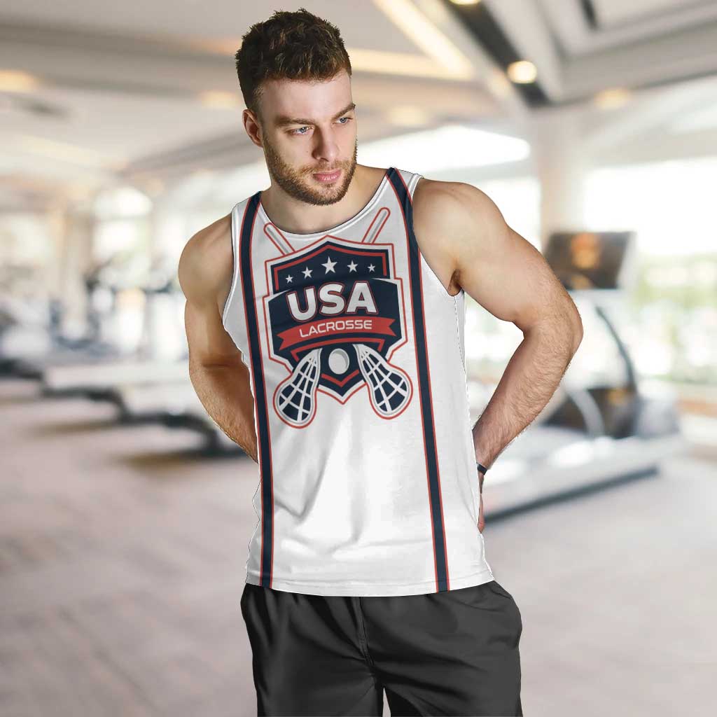 Custom USA 2025 Lacrosse Men Tank Top USA Growing the Game White Version
