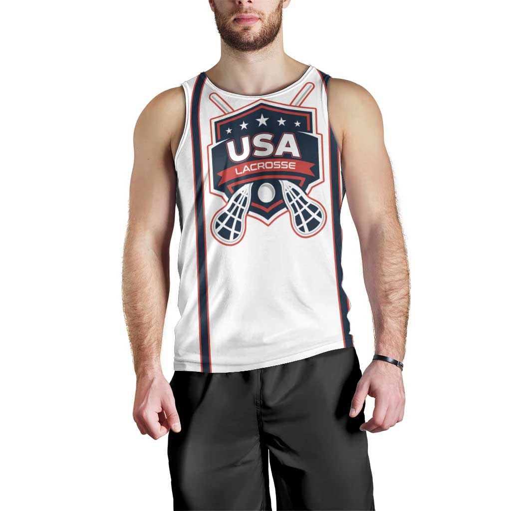 Custom USA 2025 Lacrosse Men Tank Top USA Growing the Game White Version