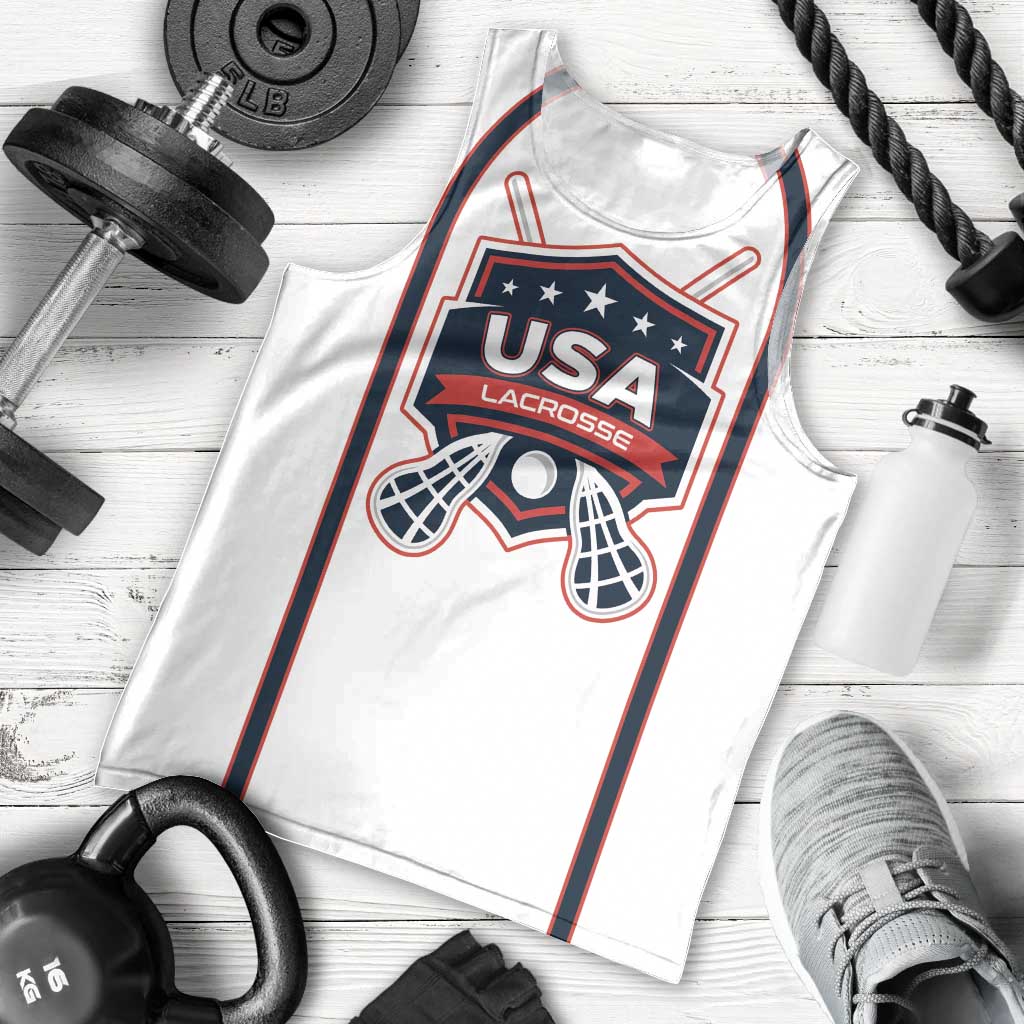 Custom USA 2025 Lacrosse Men Tank Top USA Growing the Game White Version