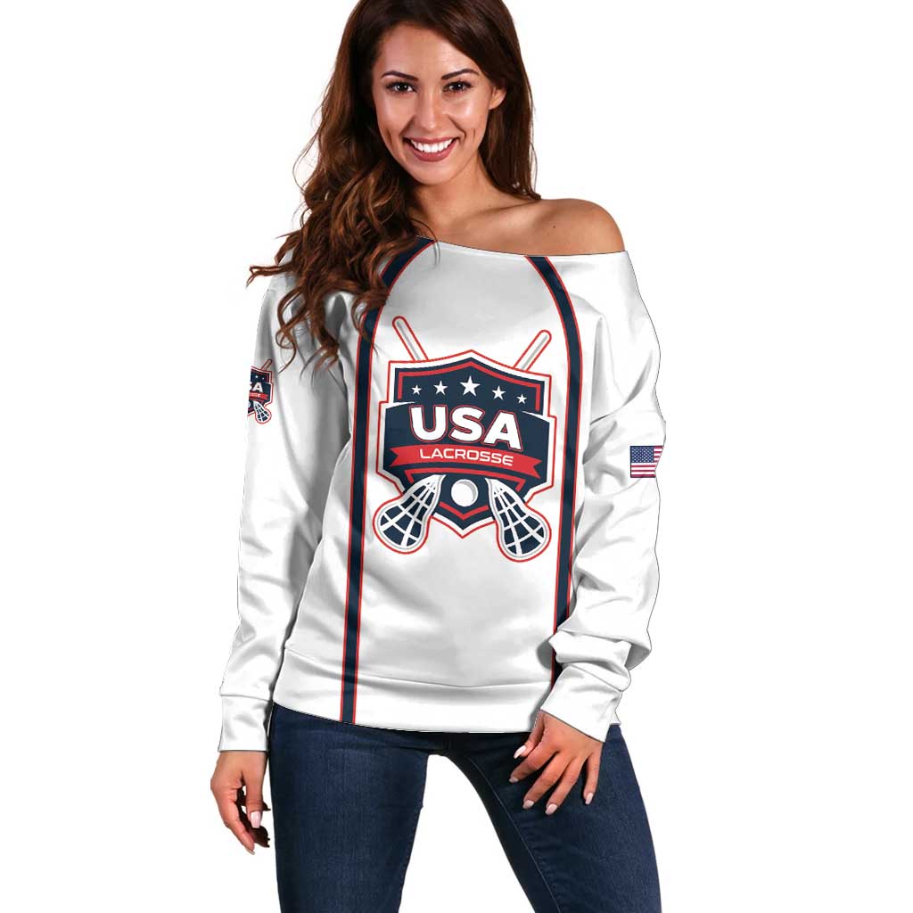 Custom USA 2025 Lacrosse Off Shoulder Sweater USA Growing the Game White Version