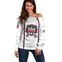 Custom USA 2025 Lacrosse Off Shoulder Sweater USA Growing the Game White Version