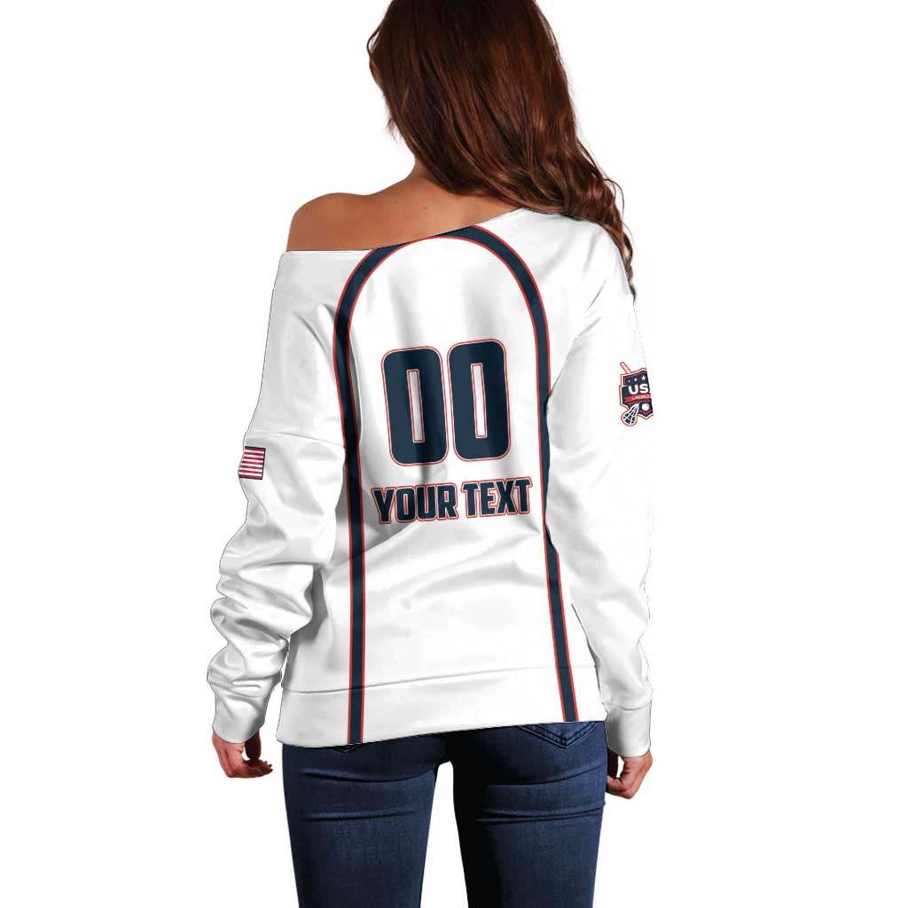 Custom USA 2025 Lacrosse Off Shoulder Sweater USA Growing the Game White Version