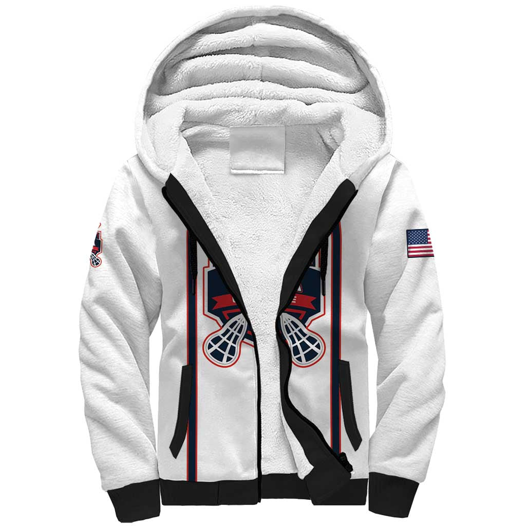 Custom USA 2025 Lacrosse Sherpa Hoodie USA Growing the Game White Version