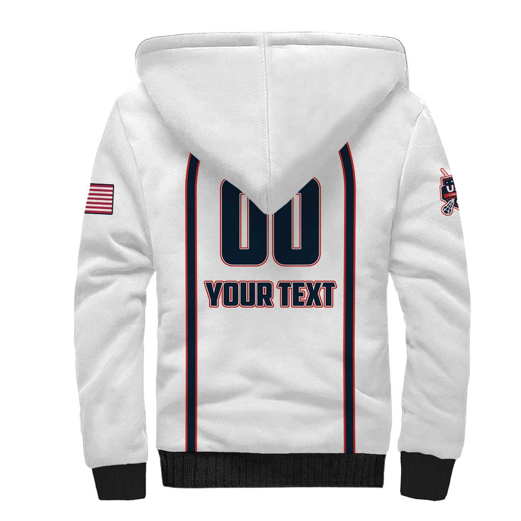 Custom USA 2025 Lacrosse Sherpa Hoodie USA Growing the Game White Version
