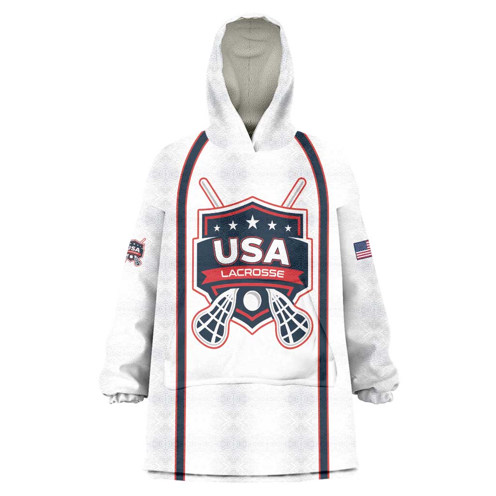 Custom USA 2025 Lacrosse Wearable Blanket Hoodie USA Growing the Game White Version