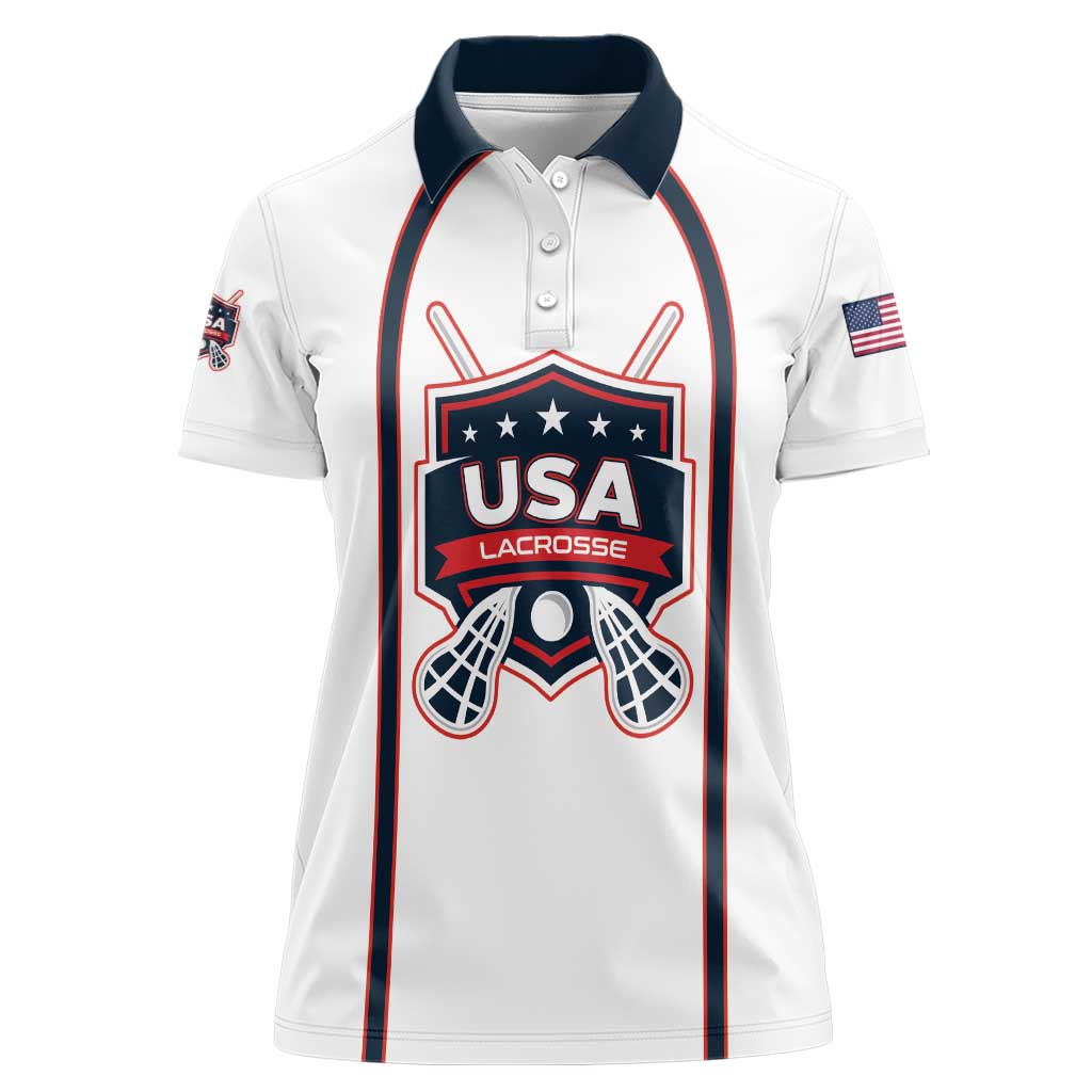 Custom USA 2025 Lacrosse Women Polo Shirt USA Growing the Game White Version
