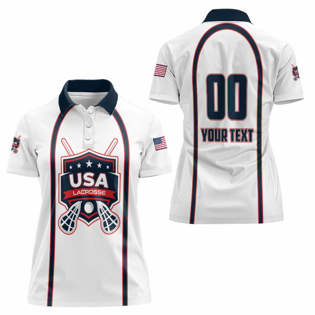 Custom USA 2025 Lacrosse Women Polo Shirt USA Growing the Game White Version