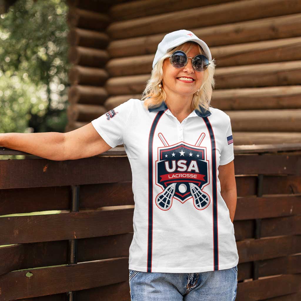 Custom USA 2025 Lacrosse Women Polo Shirt USA Growing the Game White Version