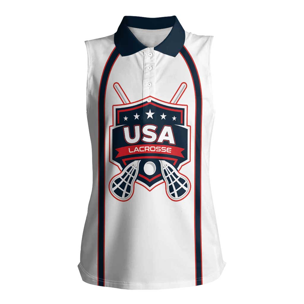Custom USA 2025 Lacrosse Women Sleeveless Polo Shirt USA Growing the Game White Version