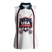 Custom USA 2025 Lacrosse Women Sleeveless Polo Shirt USA Growing the Game White Version