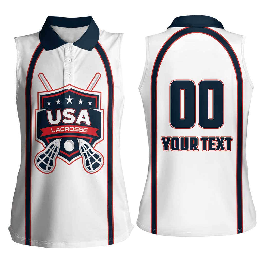 Custom USA 2025 Lacrosse Women Sleeveless Polo Shirt USA Growing the Game White Version