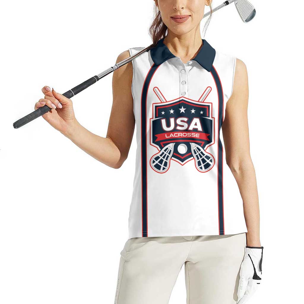 Custom USA 2025 Lacrosse Women Sleeveless Polo Shirt USA Growing the Game White Version