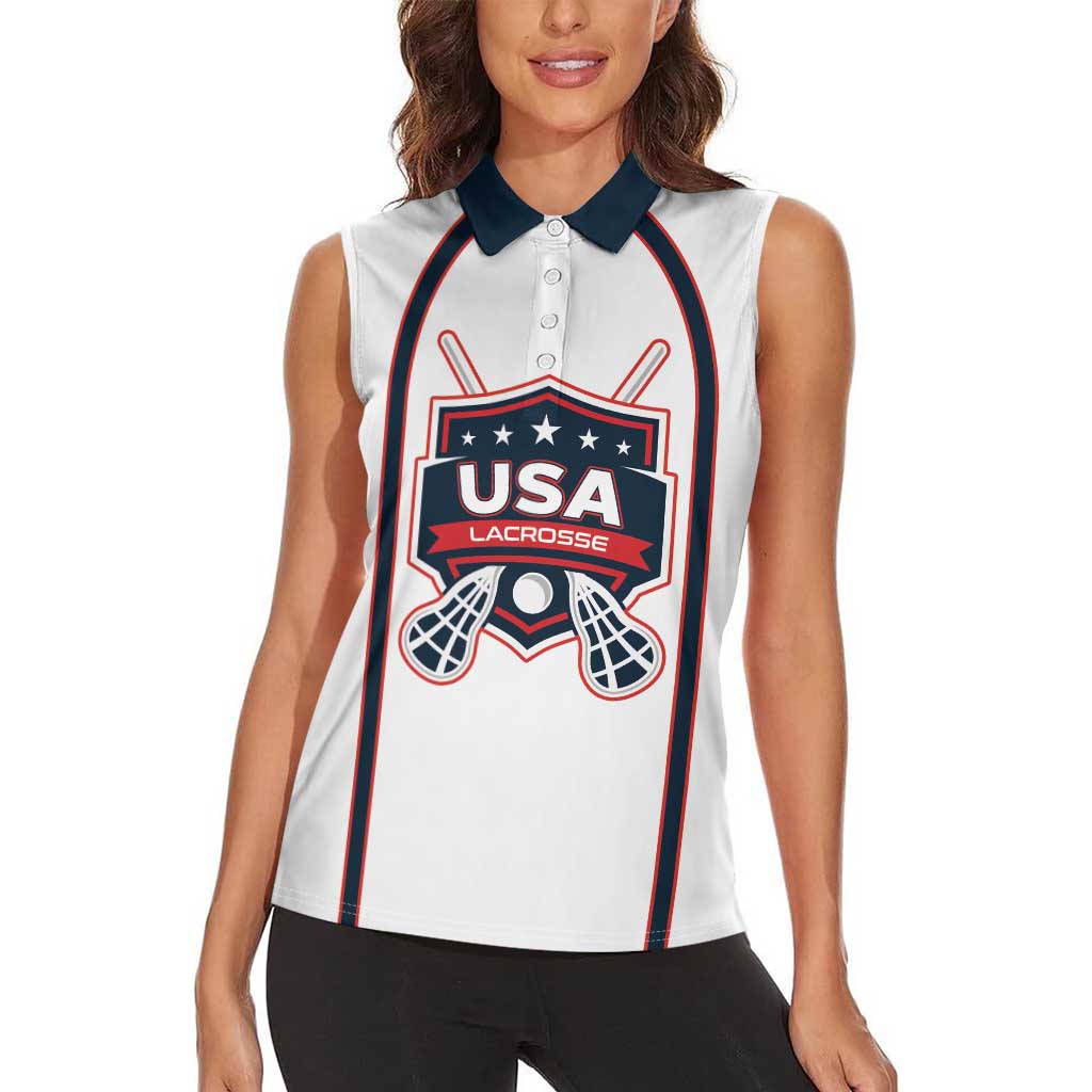Custom USA 2025 Lacrosse Women Sleeveless Polo Shirt USA Growing the Game White Version