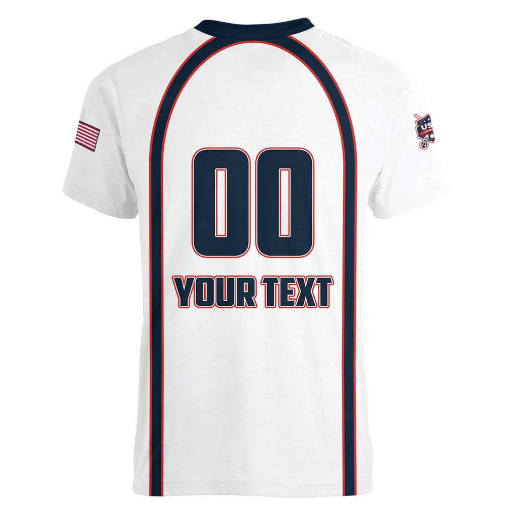 Custom USA 2025 Lacrosse Women V-Neck T-Shirt USA Growing the Game White Version