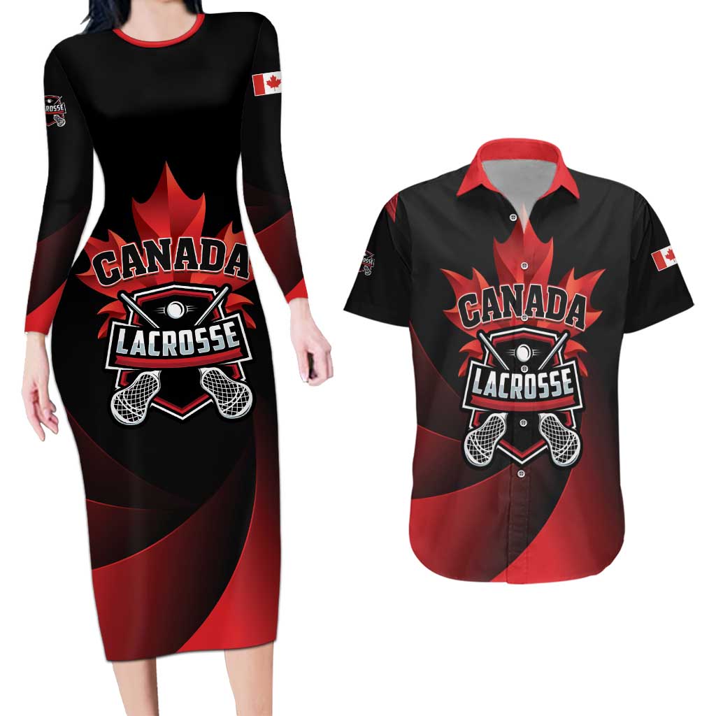 Custom Canada Lacrosse 2025 Couples Matching Long Sleeve Bodycon Dress and Hawaiian Shirt Our Country and Our Game