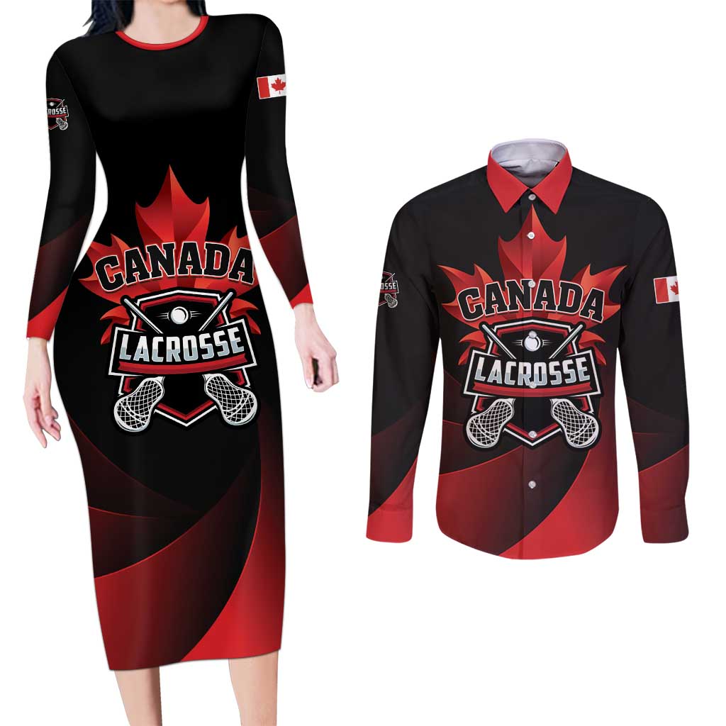 Custom Canada Lacrosse 2025 Couples Matching Long Sleeve Bodycon Dress and Long Sleeve Button Shirt Our Country and Our Game