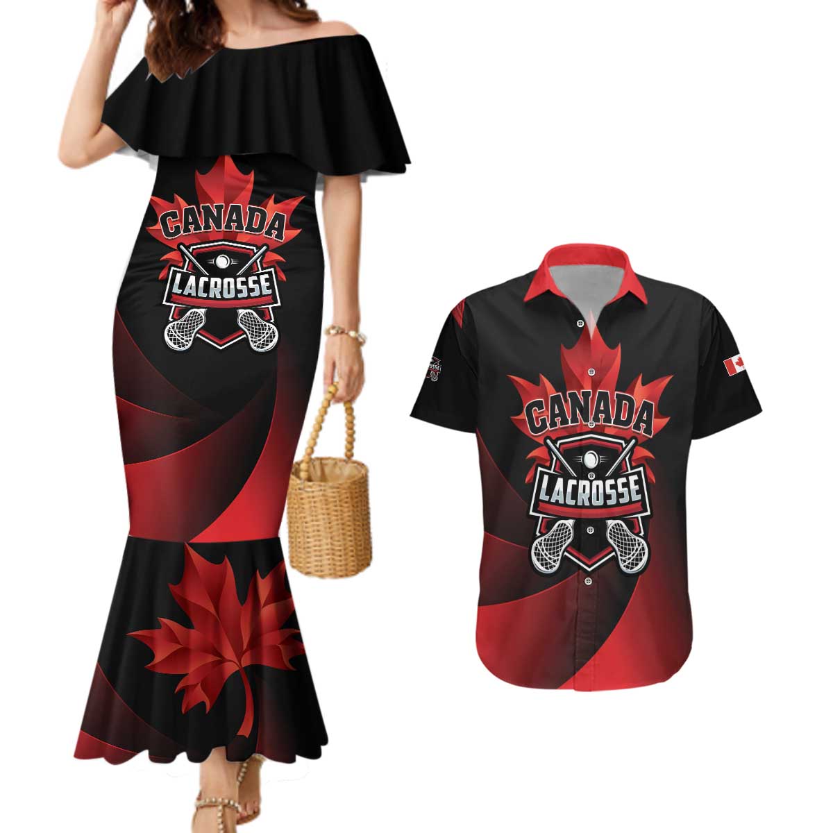Custom Canada Lacrosse 2025 Couples Matching Mermaid Dress and Hawaiian Shirt Our Country and Our Game
