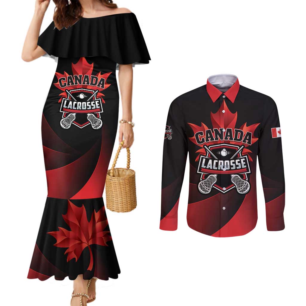 Custom Canada Lacrosse 2025 Couples Matching Mermaid Dress and Long Sleeve Button Shirt Our Country and Our Game