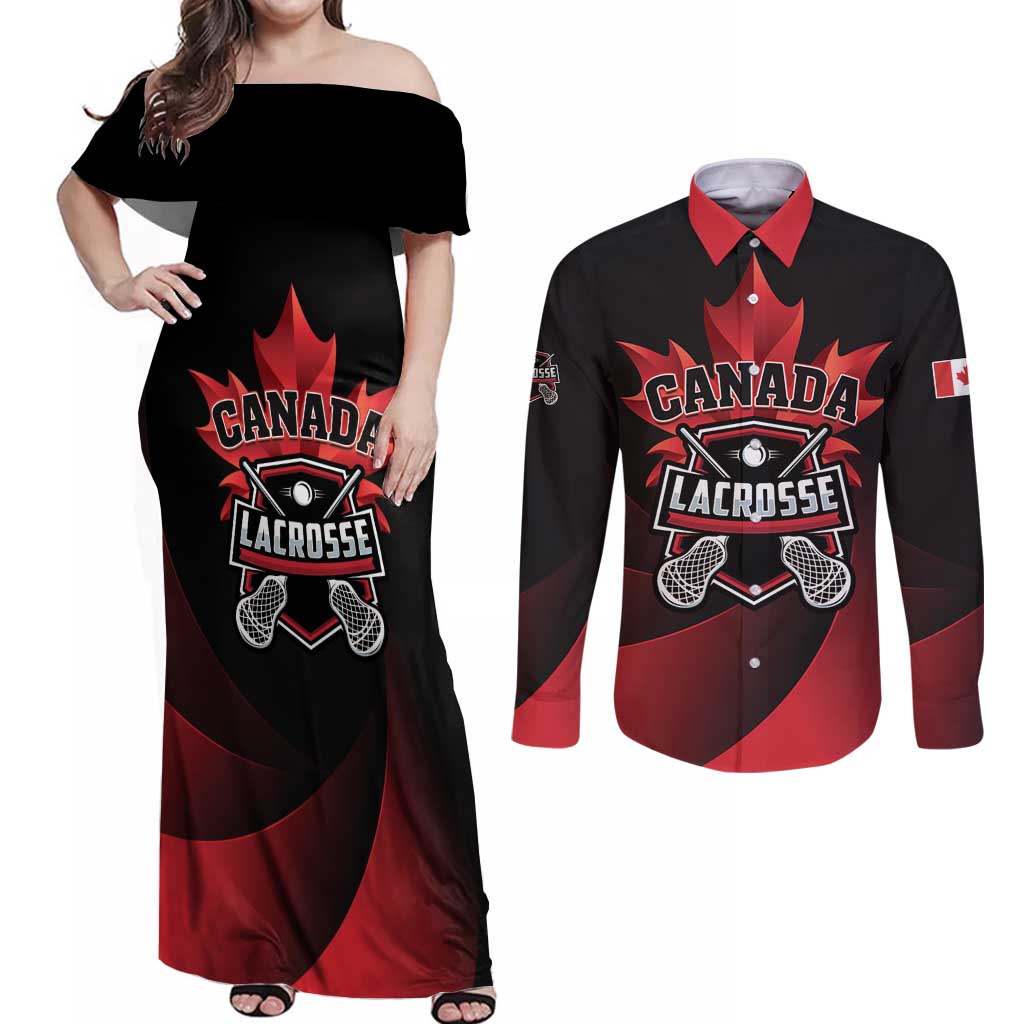 Custom Canada Lacrosse 2025 Couples Matching Off Shoulder Maxi Dress and Long Sleeve Button Shirt Our Country and Our Game