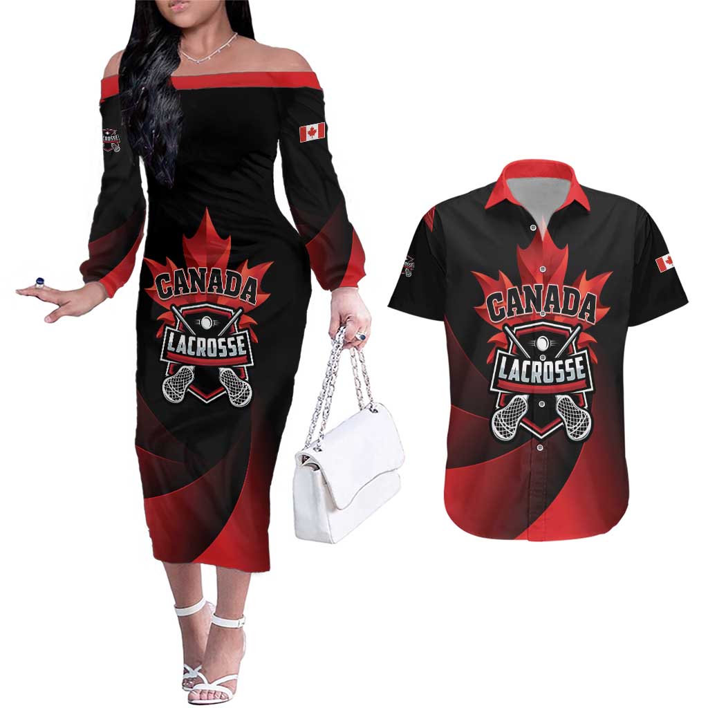 Custom Canada Lacrosse 2025 Couples Matching Off The Shoulder Long Sleeve Dress and Hawaiian Shirt Our Country and Our Game
