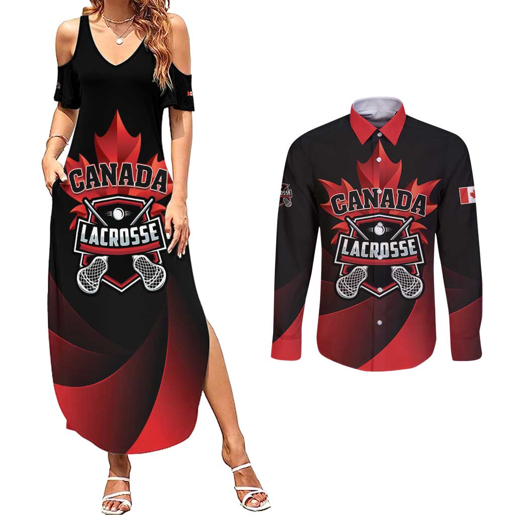 Custom Canada Lacrosse 2025 Couples Matching Summer Maxi Dress and Long Sleeve Button Shirt Our Country and Our Game
