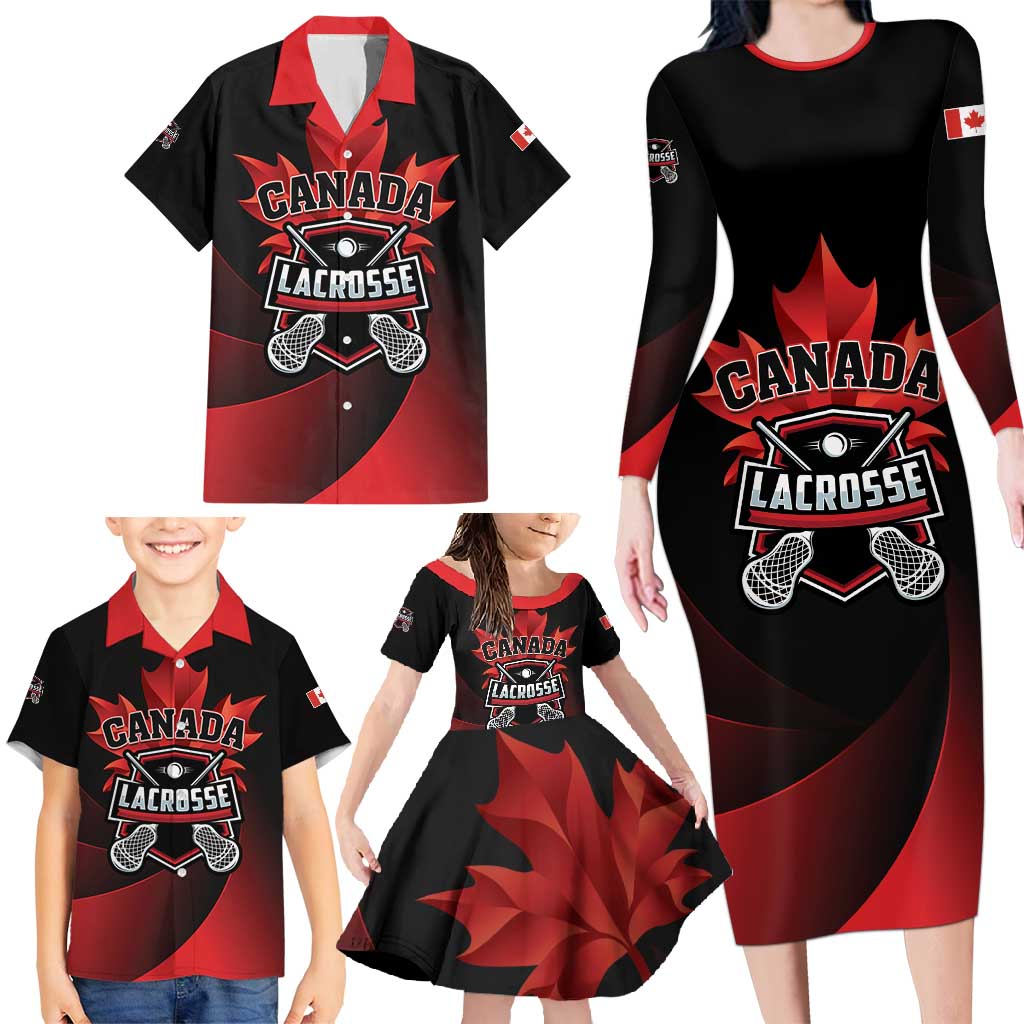 Custom Canada Lacrosse 2025 Family Matching Long Sleeve Bodycon Dress and Hawaiian Shirt Our Country and Our Game