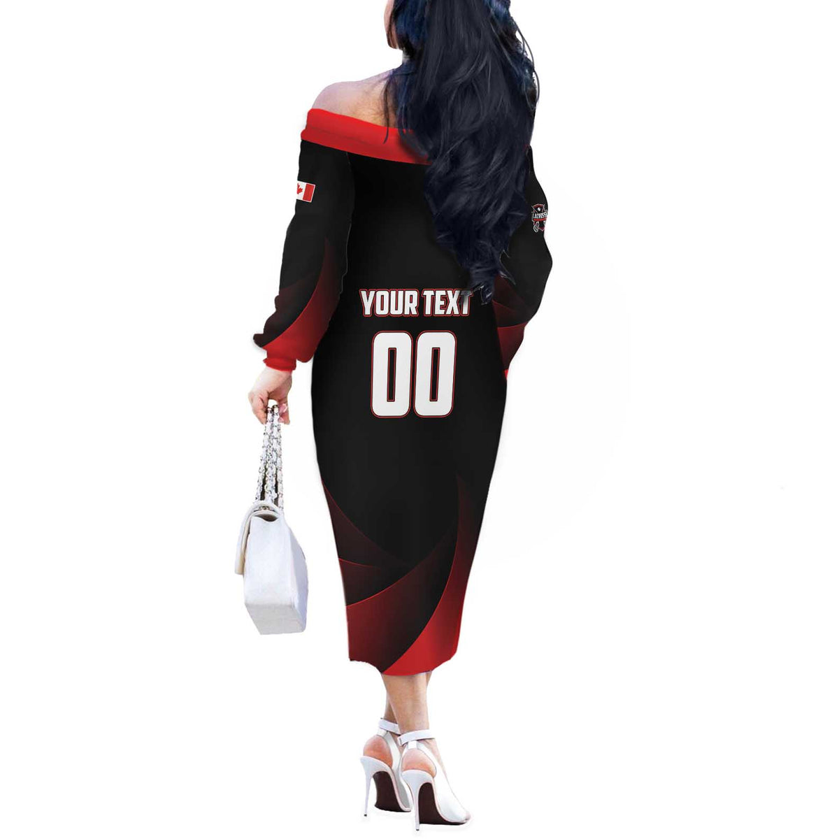 Custom Canada Lacrosse 2025 Off The Shoulder Long Sleeve Dress Our Country and Our Game