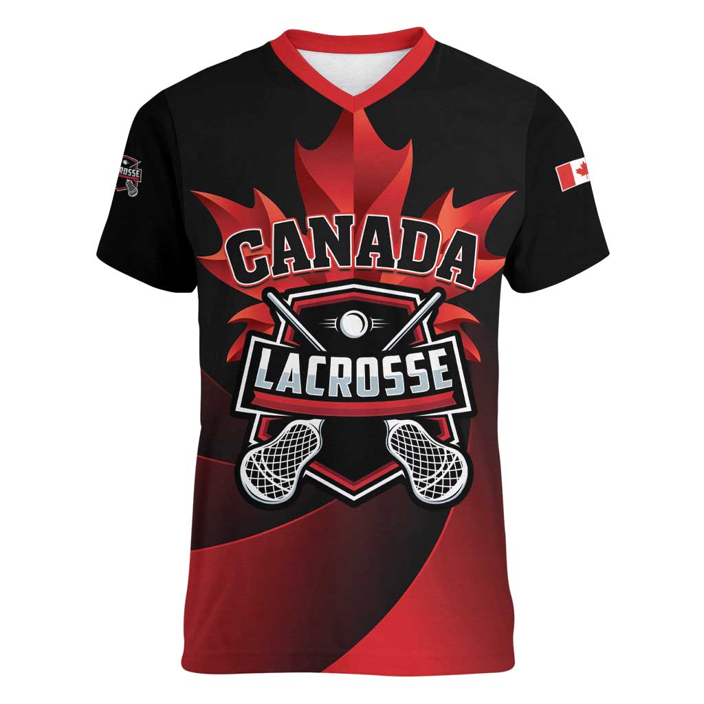 Custom Canada Lacrosse 2025 Women V-Neck T-Shirt Our Country and Our Game