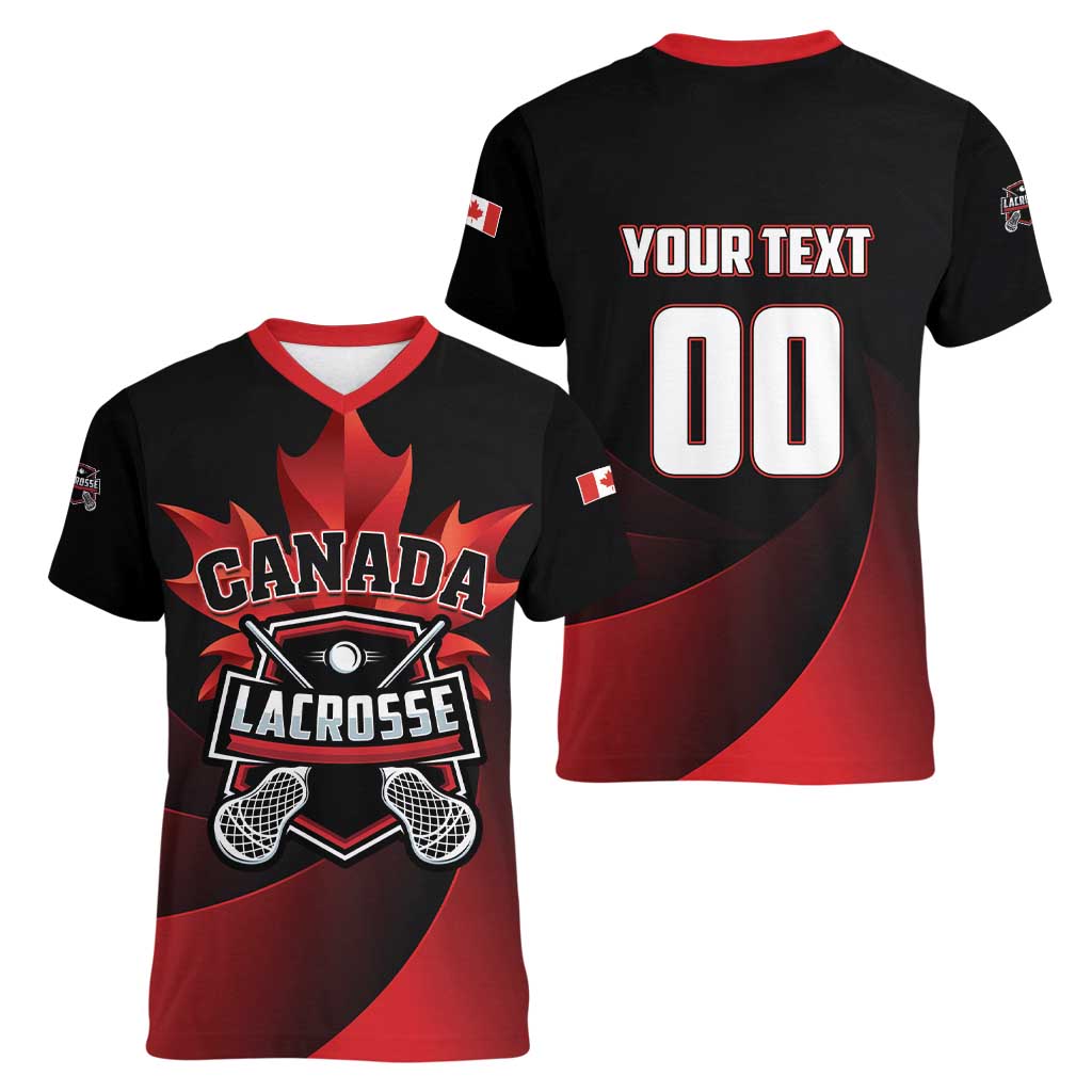 Custom Canada Lacrosse 2025 Women V-Neck T-Shirt Our Country and Our Game