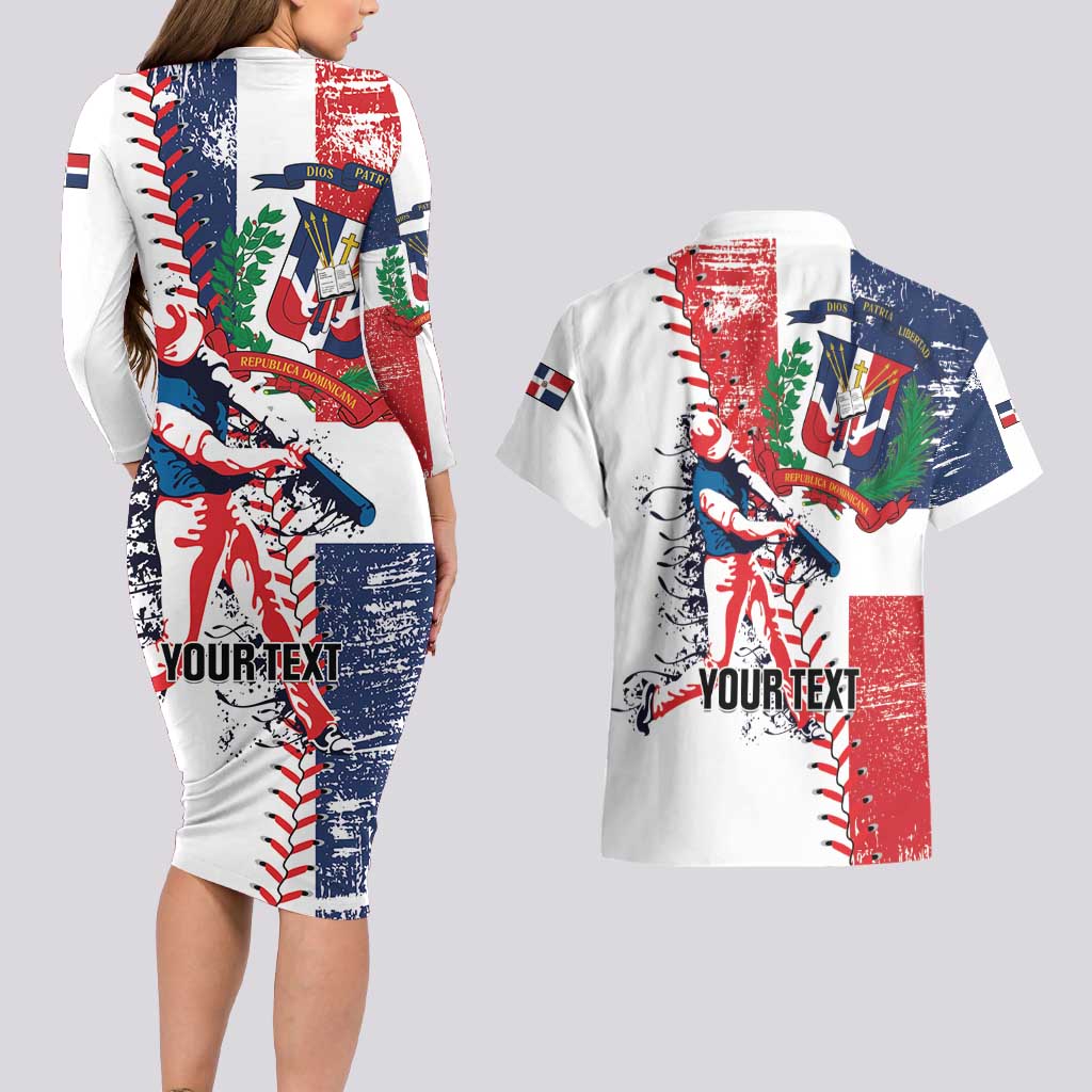 Personalized Baseball Dominican Republic Couples Matching Long Sleeve Bodycon Dress and Hawaiian Shirt Come On Team DR Grunge Style