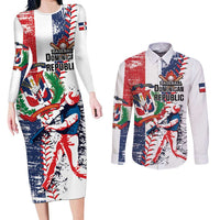 Personalized Baseball Dominican Republic Couples Matching Long Sleeve Bodycon Dress and Long Sleeve Button Shirt Come On Team DR Grunge Style
