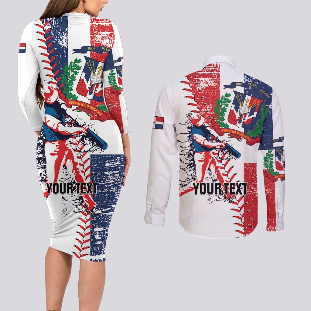 Personalized Baseball Dominican Republic Couples Matching Long Sleeve Bodycon Dress and Long Sleeve Button Shirt Come On Team DR Grunge Style