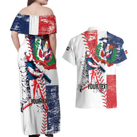 Personalized Baseball Dominican Republic Couples Matching Off Shoulder Maxi Dress and Hawaiian Shirt Come On Team DR Grunge Style