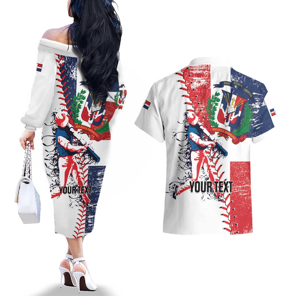 Personalized Baseball Dominican Republic Couples Matching Off The Shoulder Long Sleeve Dress and Hawaiian Shirt Come On Team DR Grunge Style