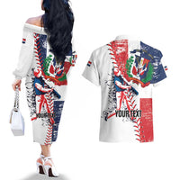 Personalized Baseball Dominican Republic Couples Matching Off The Shoulder Long Sleeve Dress and Hawaiian Shirt Come On Team DR Grunge Style