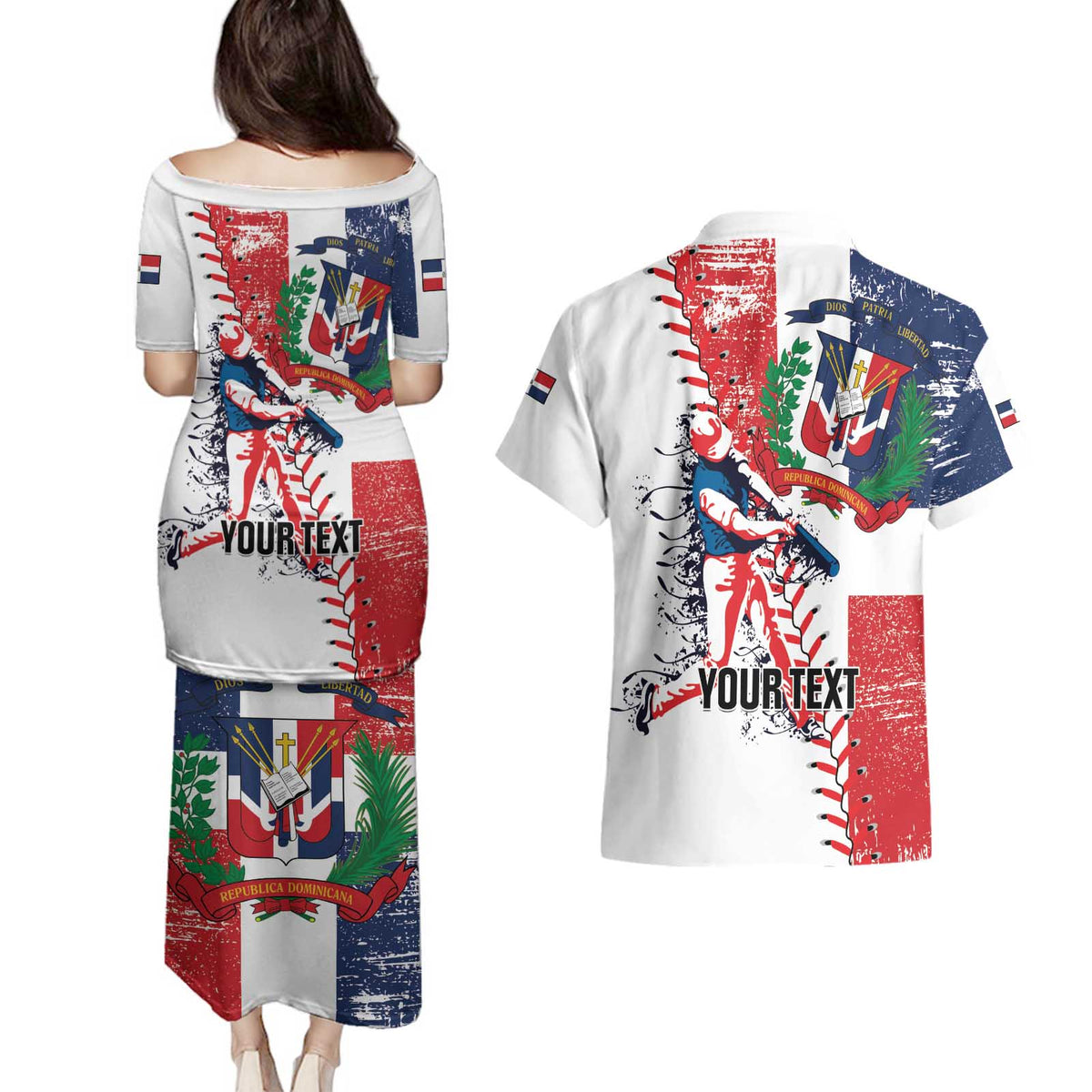 Personalized Baseball Dominican Republic Couples Matching Puletasi and Hawaiian Shirt Come On Team DR Grunge Style
