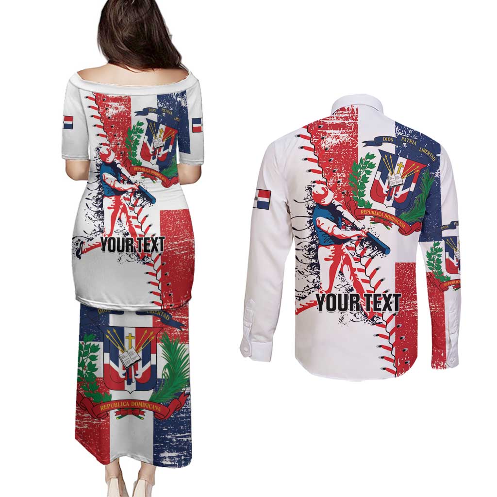 Personalized Baseball Dominican Republic Couples Matching Puletasi and Long Sleeve Button Shirt Come On Team DR Grunge Style