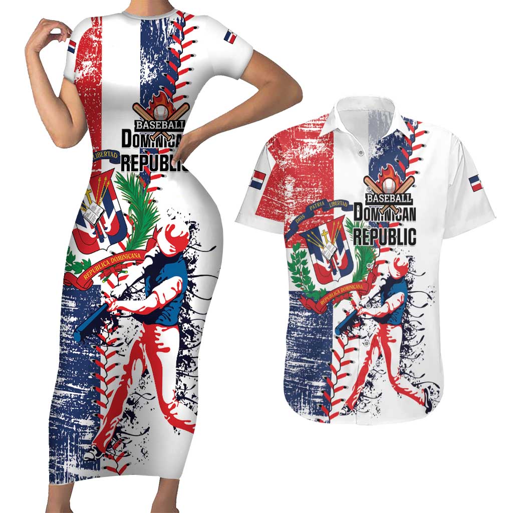 Personalized Baseball Dominican Republic Couples Matching Short Sleeve Bodycon Dress and Hawaiian Shirt Come On Team DR Grunge Style
