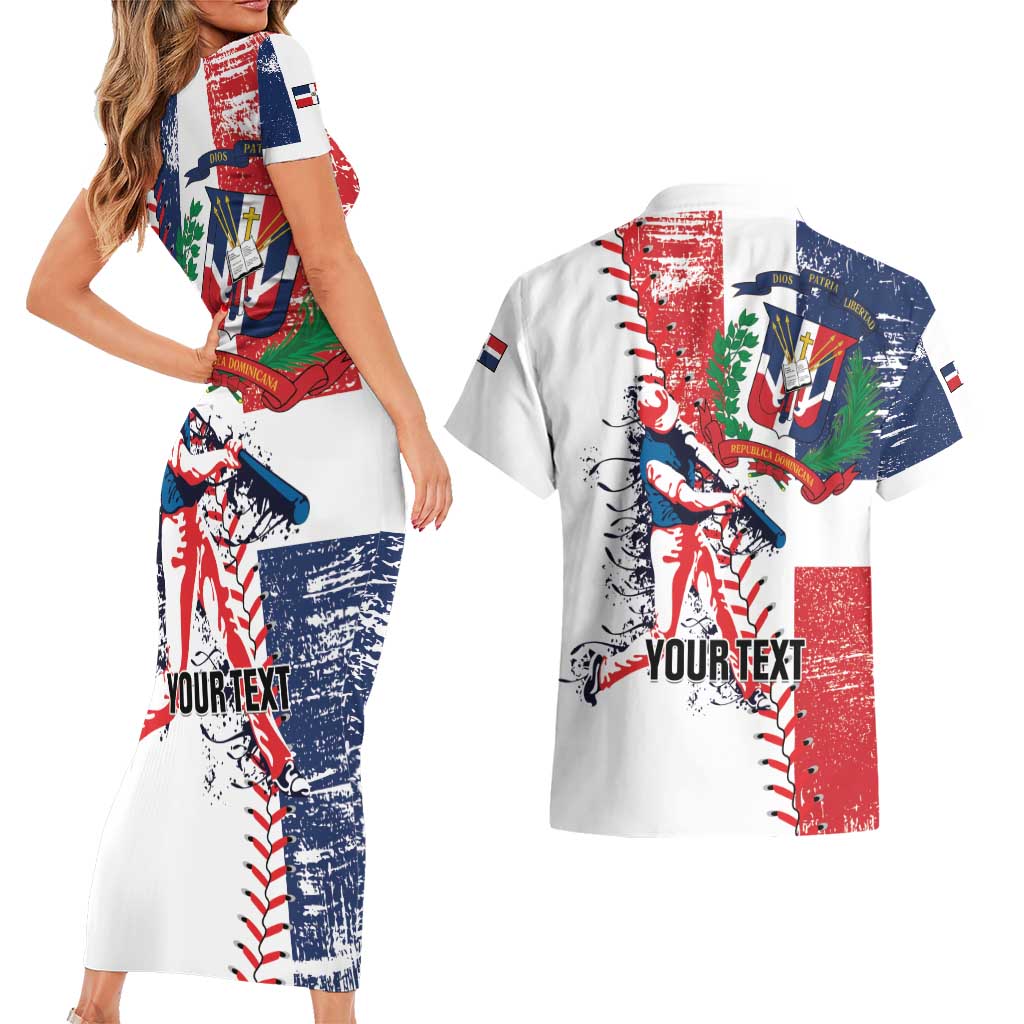 Personalized Baseball Dominican Republic Couples Matching Short Sleeve Bodycon Dress and Hawaiian Shirt Come On Team DR Grunge Style