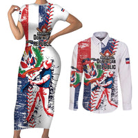 Personalized Baseball Dominican Republic Couples Matching Short Sleeve Bodycon Dress and Long Sleeve Button Shirt Come On Team DR Grunge Style
