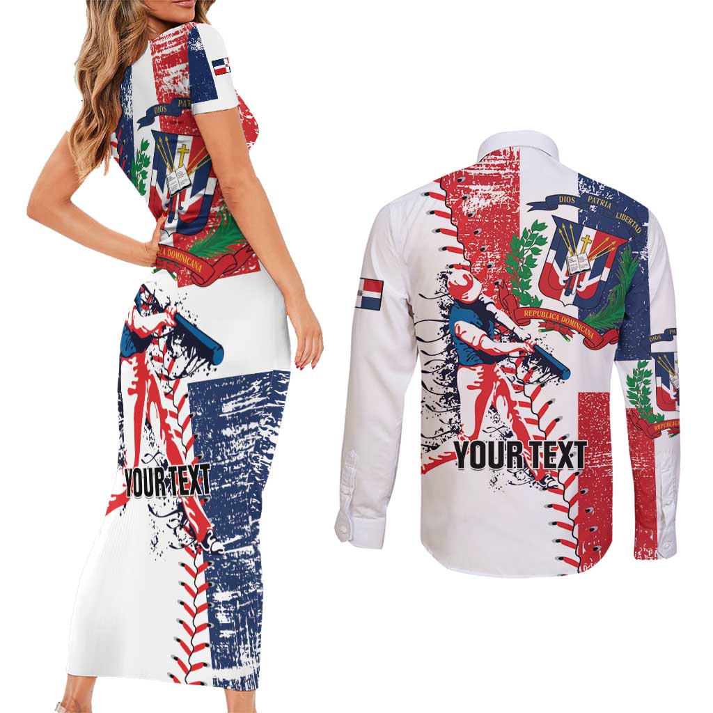 Personalized Baseball Dominican Republic Couples Matching Short Sleeve Bodycon Dress and Long Sleeve Button Shirt Come On Team DR Grunge Style