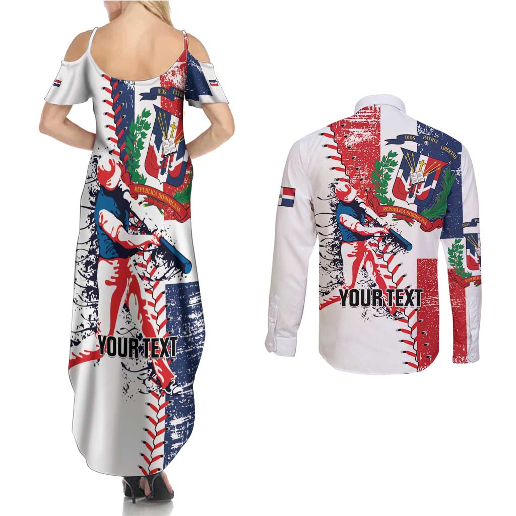 Personalized Baseball Dominican Republic Couples Matching Summer Maxi Dress and Long Sleeve Button Shirt Come On Team DR Grunge Style