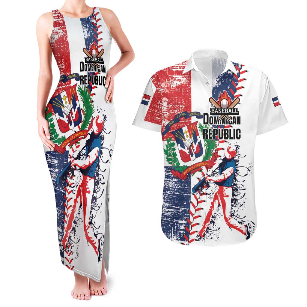 Personalized Baseball Dominican Republic Couples Matching Tank Maxi Dress and Hawaiian Shirt Come On Team DR Grunge Style