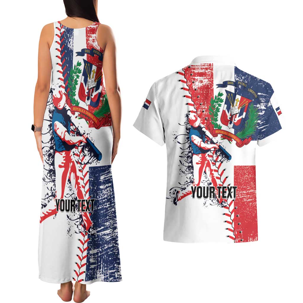 Personalized Baseball Dominican Republic Couples Matching Tank Maxi Dress and Hawaiian Shirt Come On Team DR Grunge Style