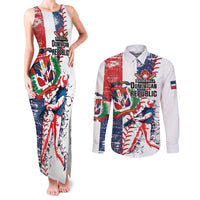 Personalized Baseball Dominican Republic Couples Matching Tank Maxi Dress and Long Sleeve Button Shirt Come On Team DR Grunge Style
